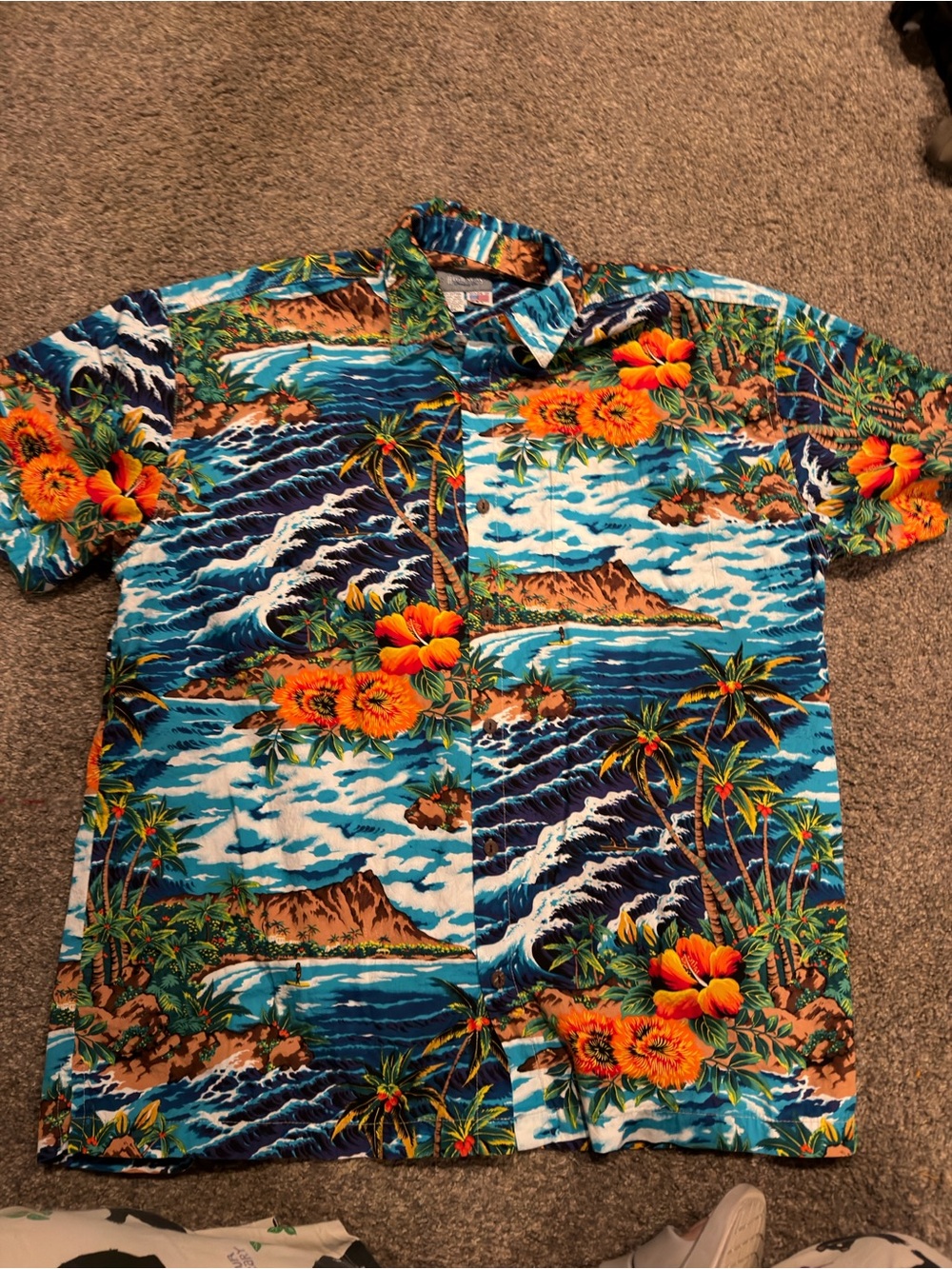Men's Tropical Floral Button-Down Shirt - Blue/Orange
